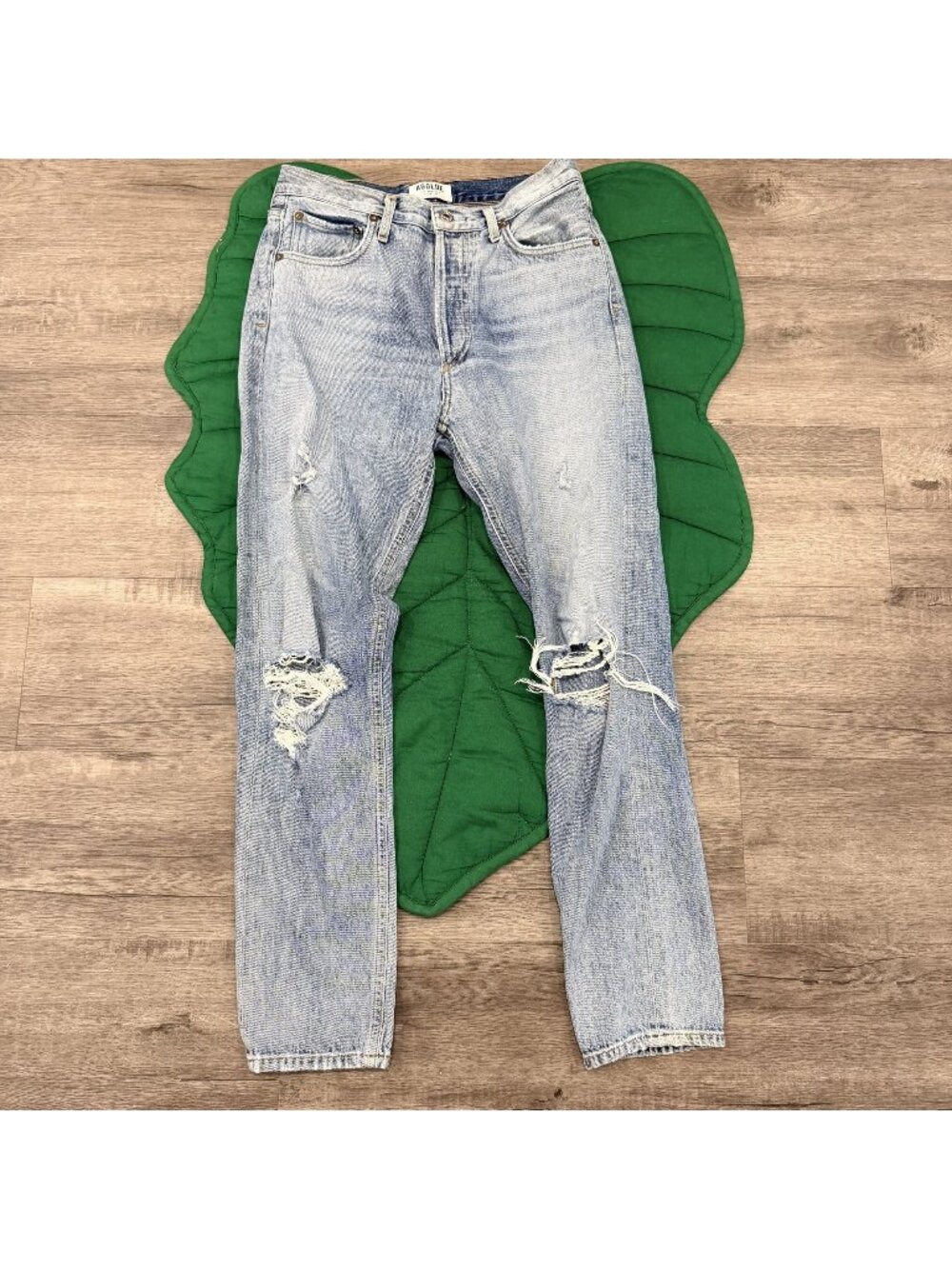 Agolde Womens 25 Jamie High Rise Classic Straight Leg Distressed Button Fly